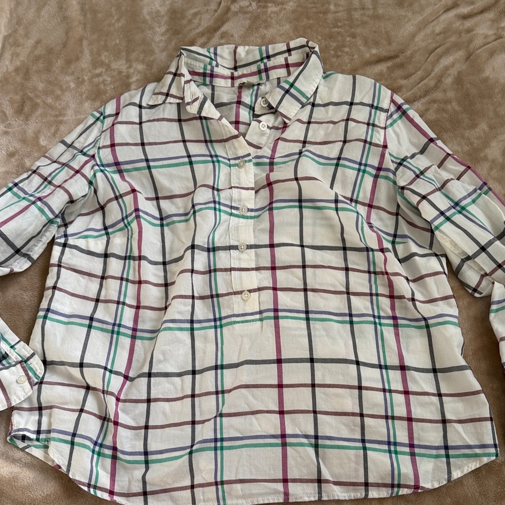 Talbots White Plaid Button-Down Shirt with Teal, Burgundy and Black Stripes - Picture 10 of 10
